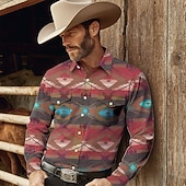 economico camicie western da uomo-Per uomo Azteco Etnico Cultura indiana Camicia Camicia Western Camicia da cowboy Manica Lunga Vintage Retrò Casuale All'aperto Abbigliamento da lavoro Primavera Autunno Collo ripiegato Due tasche