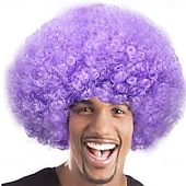 baratos Perucas de Carnaval-Peruca de Carnaval 2026 Rosa Vermelho Preta Encaracolado Afro Curto Peruca sintética para festivais Mardi Gras Parada Cabelo para fantasia de cosplay para Masculino