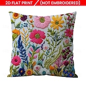 cheap Textured Throw Pillows-Floral Pattern Pillow Cover 2D Flat Print Soft Comfortable Cushion Case with Faux embroidery for Living Room Sofa Bedroom Home Decoration