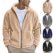 cheap Casual Jackets-Men's Winter Coat Teddy Coat Casual Jacket Outdoor Casual Thermal Warm Pocket Full Zip Fall Winter Plaid Streetwear Sports &amp; Outdoors Hooded Regular Dark Gray Black Navy Blue Khaki Jacket