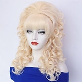 preiswerte Historische Perücken-Retro-viktorianische Bienenkorbfrisur, blonde, lange, lockige Damenperücke, Bouffant-Rokoko-Perücke, Modeparty-Werwolf-Cosplay-Perücke mit Pony