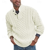 abordables suéter de los hombres-Hombre Pulóveres Suéter de punto Estriado Cable Tejer Tops regulares De Punto Ajustado Plano Escote Chino Prendas de punto Moderno Casual Ropa Cotidiana Ropa Otoño invierno Negro Blanco M L XL