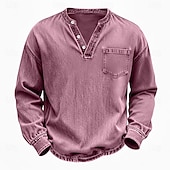 voordelige Casual Henley-T-shirt-Voor heren Henley-shirt Overhemd van 100% katoen met zure wassing T-shirt T-shirt Lange mouw Wijnoogst Effen kleur Retro vintage Casual Vintagestijl Kledingstuk geverfd gewassen Henley Casual Lente