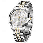 baratos Relógios Quartz-O Novo Relógio de Negócios Masculino Olevs com Pulseira de Aço Luminosa Crônometro Pequeno com Três Ponteiros Exibição de Dia da Semana Relógio de Quartzo Multifuncional Casual à Prova D'água