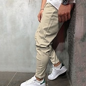 tanie spodnie codzienne-Męskie Spodnie Spodnie codzienne Ściągana na sznurek Kieszeń Elastyczny pas Równina Komfort Miękka Codzienny Na zewnątrz Święto Urlop Moda Zieleń wojskowa Biały Średnio elastyczny