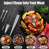 זול כלי בישול וגאדג'טים למטבח-מחבת הודו מנירוסטה לבישול &amp;מזרק מטבח - מזרק נוזלים חמים - מזרק בשר ומזון - גודל גדול עם 2 מחטים &amp;2 מברשות ניקוי - כלי חיוני לחג ההודיה