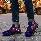 baratos Ténis para Homem-Tênis masculino com estampa natalina iluminada - luzes de LED vibrantes, calçado esportivo confortável para as festas de fim de ano, eventos festivos e encontros ao ar livre.