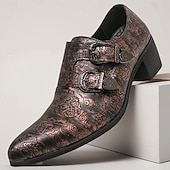 זול נעלי נזיר-נעלי גברים עם רצועות נזיר כפולות מעור דמוי עור חומות - נעלי ערב אלגנטיות לחתונות ואירועים רשמיים