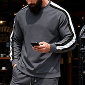 voordelige Basis Sweatshirts-Voor heren Sweatshirt Trui met capuchon Stoppen Zwart Rood Marineblauw Khaki Grijs Strakke ronde hals Effen Lapwerk Kleurenblok Sport &amp; Outdoor Casual Dagelijks Streetwear Stoer Sportkleding Alle