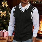 abordables Gilet pull-Homme Pull de Noël Chandails de Noël Pull Gilet pull de Noël Robe pull Côtelé Torsadé Tricoter Hauts Réguliers Tricoté Uni Col en V Mode Occasionnel Vacances Tenue quotidienne Vêtement Tenue Automne