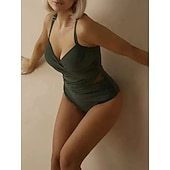 Недорогие Монокини-Женский купальник с одним куском сексуальный с вырезом монокини контролирующий живот высокая талия облегающий без спинки элегантный для отпуска однотонный цвет V-образный вырез без рукавов