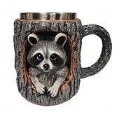 Недорогие Кружки и чашки-Кружка ручной работы с изображением енота, кофейная чашка из смолы с 3D-животным, креативная кружка с дизайном пня из лесного дерева, подарочная чашка с милым лесным енотом для домашнего офиса,