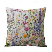 cheap Textured Throw Pillows-Floral Pattern Pillow Cover 2D Flat Print Soft Comfortable Cushion Case with Faux embroidery for Living Room Sofa Bedroom Home Decoration