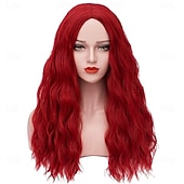 cheap Carnival Wigs-Womens Red Wig Long Curly Wavy Red Wigs Middle Part Synthetic Heat Resistant Full Wig for Carnival Festival Party