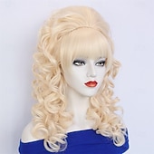 preiswerte Historische Perücken-Retro-viktorianische Bienenkorbfrisur, blonde, lange, lockige Damenperücke, Bouffant-Rokoko-Perücke, Modeparty-Werwolf-Cosplay-Perücke mit Pony