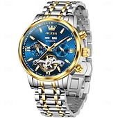 Χαμηλού Κόστους Μηχανικά Ρολόγια-OLEVS Αντρικό Μηχανικό Αυτόματο Ρολόι Πολυτελές Ρολόι Χεριού Σκελετού Διάμετρος 42mm Αδιάβροχο Χρυσό Μπλε Ρολόι Δώρο για άντρες 6740