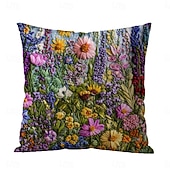 cheap Textured Throw Pillows-Floral Pattern Pillow Cover 2D Flat Print Soft Comfortable Cushion Case with Faux embroidery for Living Room Sofa Bedroom Home Decoration