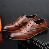 halpa Muodollinen-Miesten ruskeat krokotiilikuvioiset keinonahkaiset oxfordit – klassinen brogue-tyyli jouluun ja juhlatilaisuuksiin