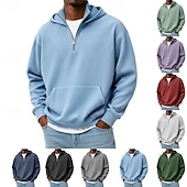 tanie podstawowe bluzy męskie-Męskie Bluza z Kapturem Bluza z kapturem na zamek błyskawiczny Czarny Biały Czerwony Granatowy Ciemnozielony Kaptur Równina Kieszeń Quarter Zip Sport i turystyka Codzienny Święto Sztruks Poliester