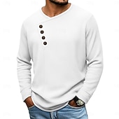 お買い得  メンズポロシャツ-男性用 シャツ ワッフルシャツ ポップオーバー シャツ ドレスシャツ カジュアルシャツ ブラック ホワイト ネイビーブルー パープル 長袖 平織り アシメントリー Ｖネック フォーマル 結婚式 衣類 エレガント ファッション ビジネス 近代の