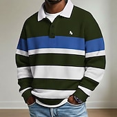 billige Rugbypolo for menn-Herre Horisontale strips Vaffel poloskjorter Rugby poloskjorter Langermet Poloskjorter Skjorter med krage Fritid treningsklær Dagligdagstøy Knapper Vår Høst Vinter Rød