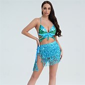 abordables Hauts &amp; Ensembles-Costume de performance de danse indienne de danse du ventre de Samba Dancewear Ensemble de jupe à franges à sequins Tenue de performance de scène de club nocturne Costume de performance