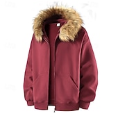 preiswerte Lässige Jacken-Herren Freizeitjacke Kapuzenjacke Outdoor Lässig Fellbesatz Tasche Herbst Winter Einfach Mode Streetwear Mit Kapuze Regulär Aprikose Schwarz Rosa Burgunderrot Hellgrau Jacken
