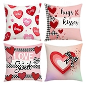 cheap Textured Throw Pillows-Pink Heart Letter Pillowcase Set Double Sided Print Valentine Day Decorative Cushion Covers for Living Room Sofa Throw Pillows Romantic Home Decor