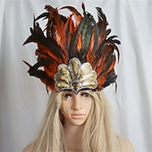 abordables Accesorios-Carnaval 2026 Accesorios de Samba del Carnaval de Río Adorno de Plumas para Mujeres - Accesorio de Cabeza de Lentejuelas Azul y Verde Pavo Real - Disfraz de Festival de Brasil