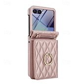 levne Pouzdra pro Samsung-telefon Carcasă Pro Samsung Galaxy Z Flip 7 Z Flip 6 Z Flip 5 Z Flip 4 Z Flip 3 Flip Cover a chránič obrazovky Držák na prsteny Nárazuvzdorné Retro PU kůže