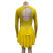 رخيصةأون فساتين التزلج الفني-فستان التزلج الراقص نسائي للفتيات تزلج على الجليد الفساتين أسود أبيض أصفر فتح الظهر شبكة سباندكس عالية المرونة تمرين منافسة ملابس التزلج مرصع بالجواهر حجر الراين كم طويل