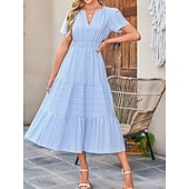 ieftine Rochie albă-Pentru femei Rochie Maxi Rochie A line Casual Zilnic Fit regulat Simplu Manșon scurt În V Albastru piscină Alb Galben Roșu-aprins Vară Primăvară