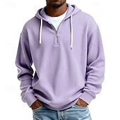 olcso férfi alapvető pulóverek-Férfi Kapucnis felsőrész Kordbársony Pulóver kapucnis pulóver Negyed cipzáros kapucnis pulóver Sárgabarack Vörösbor Fekete Fehér Világoszöld Kapucni Sima Cipzár Texturált Hétköznapi Napi Sport