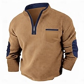 tanie Koszulka z dzianiny waflowej-Męskie Koszulka z goframi Podkoszulek Koszula Henley z waflami Długi rękaw Pół zamek Jesień Jesień i zima Jednokolorowe Niejednolita całość Tradycyjne / Vintage Codzienny Niejednolita całość Kolorowy