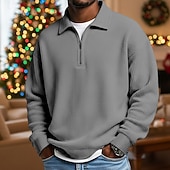 economico Natale-Per uomo Magliette Polo a Nido d'Ape Testurizzato All'aperto Casual Zip a un quarto Manica Lunga Moda Moderno Tinta unica Testurizzato Lavorato a maglia Primavera &amp; Autunno Tutte le stagioni