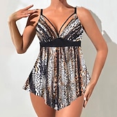 baratos Tankinis-Mulheres Roupa de Banho 2 partes Slip roupa de banho Frente Única Férias Roupa de Praia Floral Decote V Sem Manga Fatos de banho