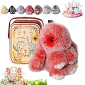cheap Easter-Easter Soft Bunny Keychain with Tin,Handmade Soft Bunny PomPom Charms Plush Keychain Rabbit Christmas Gift for Backpack,Bag Charm Gift Key Chain