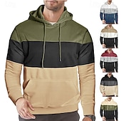 preiswerte Basic-Hoodies für Herren-Herren Kapuzensweatshirt Pullover Kapuzensweatshirt Aprikose Weinrot Schwarz Weiß Armeegrün Mit Kapuze Farbblock Einfach Patchwork Farbblock Kängurutasche Sport &amp; Outdoor Lässig Täglich Streetwear