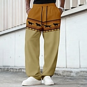 billiga träningsbyxor med tryck för män-Herr Geometrisk Varg Indisk kultur Joggingbyxor Långbyxor Casual byxor Medium Midja Vintage retro Utomhus Jakt Träningspass Elastisk dragsko i midjan Raka byxor med fickor Vår Höst 3D-tryck Gul