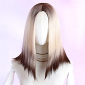 Недорогие Парик из искусственных волос без шапочки-основы-Парики из искусственных волос Прямой Естественный прямой Средняя часть Парик 16 дюймы Коричневый / Белый Искусственные волосы 16 дюймовый Жен. Мягкость Смешанные цвета