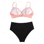 זול טנקיני וביקיני לגלישה-בגדי ריקוד נשים בגד ים מקומט סטים של ביקיני בגדי ים אחיד בגדי ים ורוד בהיר שחור נושם ללא שרוולים - גלישה חוף שחייה קיץ