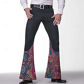 billiga Casual byxor med tryck för män-Herr Paisley Blomtryck Etnisk Långbyxor Disco byxor 60-70-tals byxor Medium Midja Vintage retro Utomhus Fest Ledigt Sidfickor Utsvängda byxor med ben Vår Höst 3D-tryck Blå Svart Brun