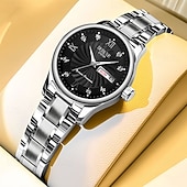 economico Orologi al quarzo-L'orologio al quarzo da donna è alla moda casual ed elegante con una scala digitale in strass e un quadrante luminoso con doppio calendario - La migliore scelta regalo per la Festa della Mamma per le