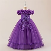 halpa Juhlamekot-Lapset Tyttöjen Mekko Juhlamekko Yhtenäinen väri Hihaton Muodollinen Suoritus Erikoistilaisuus Pitsi Silmukka Muoti Päivittäin Prinsessa Polyesteri Maxi Juhlamekko Kellomekko Tyllimekko Kesä Kevät 4