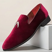 economico Mocassini-mocassini da uomo in velluto bordeaux - eleganti scarpe slip-on con tessuto lussuoso, perfette per eventi formali, matrimoni e occasioni eleganti