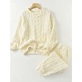 olcso Női hálófelsők és -alsók-Női Pizsama Alkalmi Kényelmes Tiszta szín Rugalmas derék Nadrág Otthon Napi Hosszú ujj Terített nyak Fehér Rubin Sötétkék Bíbor Khakizöld Tavasz Ősz Tél Laza öltözet