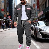 Χαμηλού Κόστους βασικές φόρμες-Ανδρικά Πουλόβερ Φόρμα Σετ ρούχων Jachetă Πέτο ΕΞΩΤΕΡΙΚΟΥ ΧΩΡΟΥ Καθημερινά Αθλητικά Κορδόνι Κουμπί επάνω Τσέπη Ταινία Μαύρο Ρουμπίνι Καφέ Πολυεστέρας Ρούχα Γυμναστικής Μοντέρνα Κομψό στυλ street