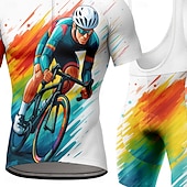 abordables Conjuntos de ropa para hombre-Hombre Maillot de ciclismo con culotte corto con tirantes Conjunto de camiseta de ciclismo Manga Corta MTB Bicicleta Montaña Ciclismo Carretera Verano Azul Marino Azul Naranja Geométrico Letra y
