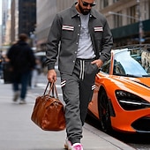 Χαμηλού Κόστους βασικές φόρμες-Ανδρικά Πουλόβερ Φόρμα Σετ ρούχων Jachetă Πέτο ΕΞΩΤΕΡΙΚΟΥ ΧΩΡΟΥ Καθημερινά Αθλητικά Κορδόνι Κουμπί επάνω Τσέπη Ταινία Μαύρο Ρουμπίνι Καφέ Πολυεστέρας Ρούχα Γυμναστικής Μοντέρνα Κομψό στυλ street