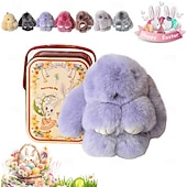 cheap Easter-Easter Soft Bunny Keychain with Tin,Handmade Soft Bunny PomPom Charms Plush Keychain Rabbit Christmas Gift for Backpack,Bag Charm Gift Key Chain